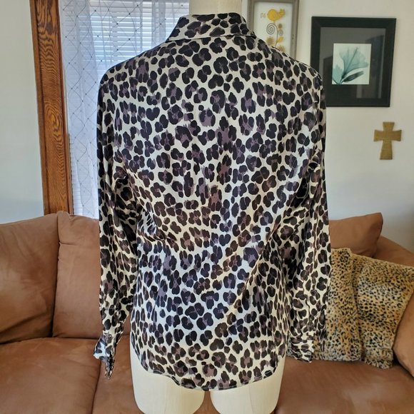 Votre Nom Silk Blouse S Leopard Print Foldup Cuffs - Picture 3 of 5